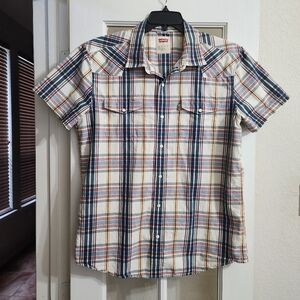 Levi’s Men’s Short Sleeve Plaid Cotton Button-Up XL Modern Fit Snap Western